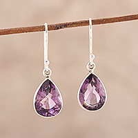 Amethyst dangle earrings, 'Purple Glimmer'