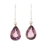 Amethyst dangle earrings, 'Purple Glimmer' - 9-Carat Teardrop Amethyst Dangle Earrings from India