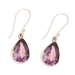 Amethyst dangle earrings, 'Purple Glimmer' - 9-Carat Teardrop Amethyst Dangle Earrings from India