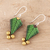 Ceramic dangle earrings, 'Green Fern' - Fern Leaf Ceramic Dangle Earrings from India