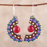 Ceramic dangle earrings, Crescent Harmony
