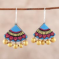 Ceramic dangle earrings, 'Creative Pyramids' - Colorful Ceramic Dangle Earrings from India