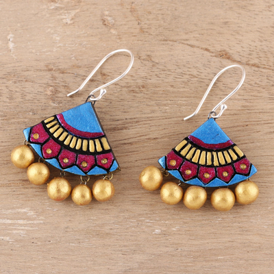 Ceramic dangle earrings, 'Creative Pyramids' - Colorful Ceramic Dangle Earrings from India