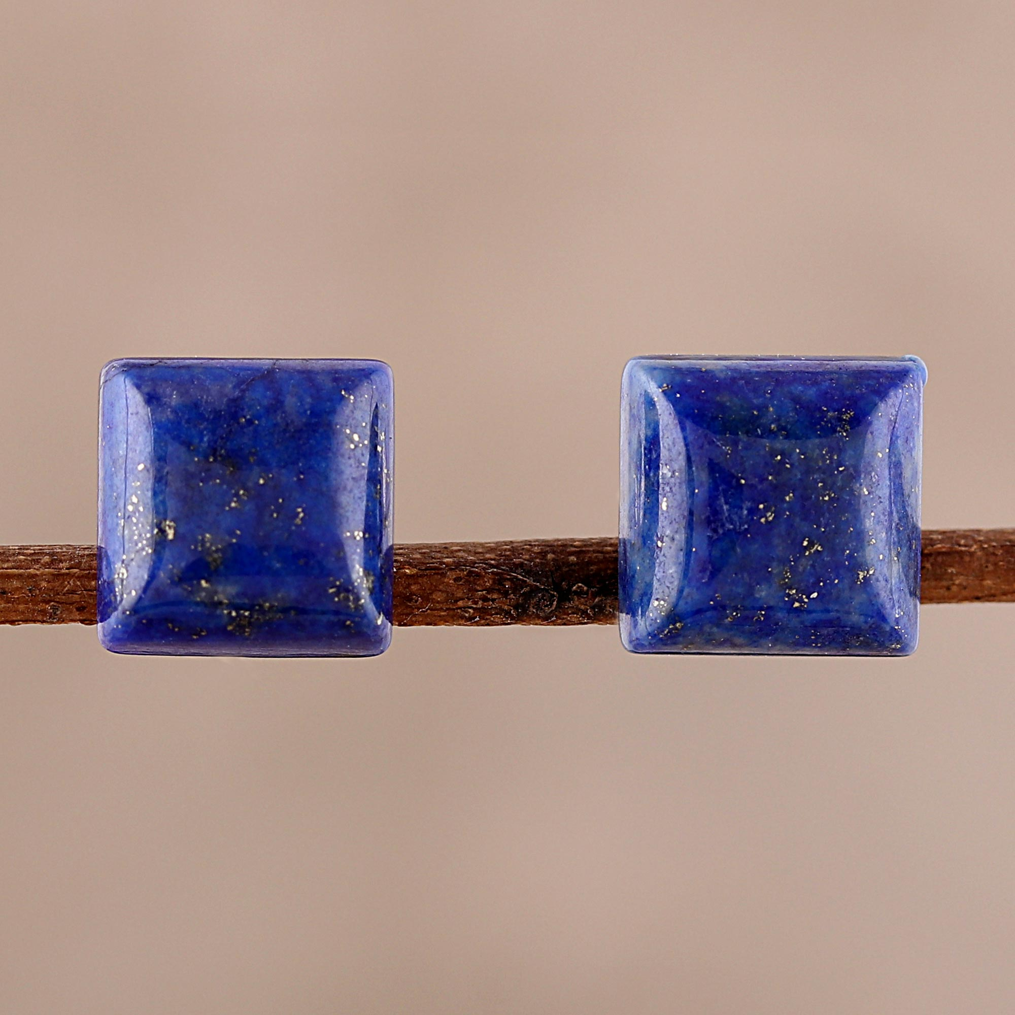 Sterling Silver Dyed Lapis Square Stud Earrings