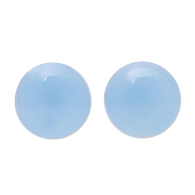 Round Blue Chalcedony Stud Earrings from India
