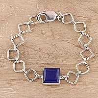 Lapis lazuli pendant bracelet, 'Square Blue' - Square Lapis Lazuli Pendant Bracelet from India