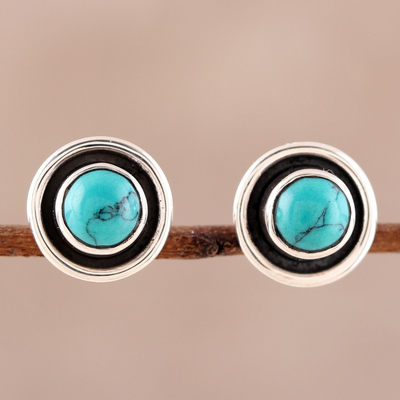 Calcite stud earrings, 'Graceful Frames' - Circular Calcite Stud Earrings from India