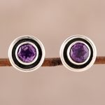 Amethyst stud earrings, 'Graceful Frames' - Circular Amethyst Stud Earrings from India