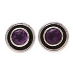 Amethyst stud earrings, 'Graceful Frames' - Circular Amethyst Stud Earrings from India