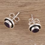 Amethyst stud earrings, 'Graceful Frames' - Circular Amethyst Stud Earrings from India