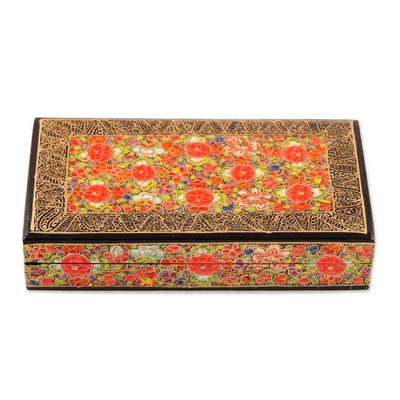 Caja decorativa de papel maché - Caja decorativa de papel maché con motivos florales de la India