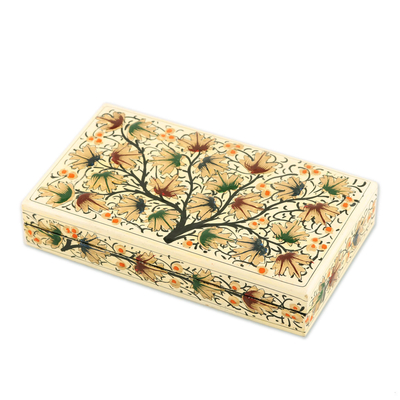 Caja decorativa de papel maché - Caja decorativa de papel maché con motivo de hojas de Chinar de la India