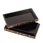 Papier mache decorative box, 'Midnight Golden Leaves' - Gold-Tone Leaf Motif Papier Mache Decorative Box from India