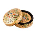 Papier mache coasters, 'Harmonious Birds' (set of 6) - Bird Motif Papier Mache Coasters from India (Set of 6)