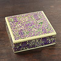 Lavender Flower Papier Mache Coasters from India (Set of 6),'Kashmir Lavender'