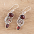 Garnet dangle earrings, 'Fiery Labyrinth' - Garnet and Sterling Silver Spiral Dangle Earrings (image 2b) thumbail