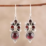 Garnet dangle earrings, 'Fiery Radiance' - Garnet Multi-Stone Dangle Earrings from India