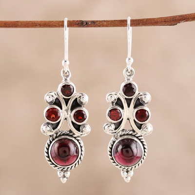 Garnet dangle earrings, 'Fiery Radiance' - Garnet Multi-Stone Dangle Earrings from India
