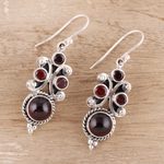 Garnet dangle earrings, 'Fiery Radiance' - Garnet Multi-Stone Dangle Earrings from India