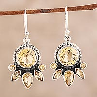 Citrine dangle earrings, 'Sunny Bloom' - 10.4-Carat Citrine Dangle Earrings from India