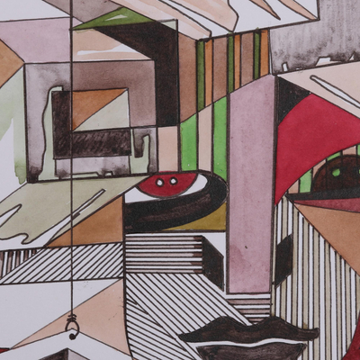 'Materialism' - Colorful Modern Cubist Painting from India
