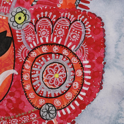 „Theyyam – Der Tanz des Göttlichen“ - Theyyam Dance signiertes Aquarellgemälde aus Indien