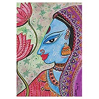 'Radha' - Signed Watercolor Painting of Radha from India