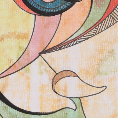 'Lalitasana (Postura Sentada)' - Pintura expresionista multimedia firmada de Ganesha de la India