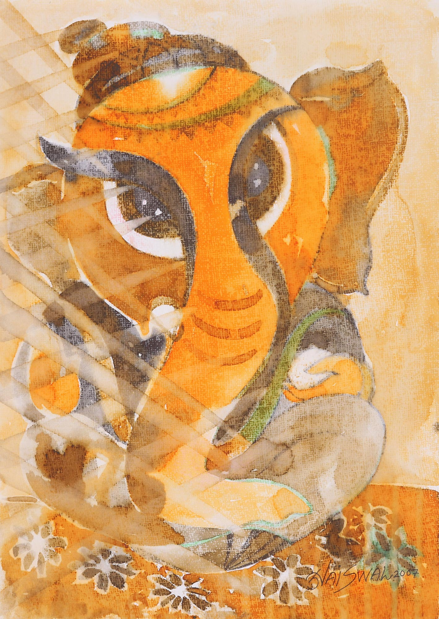 Hinduism Deity Ganesha Vinayak Painting Signed India Arts