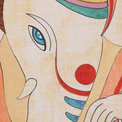 „Calm Ganesha“ – Buntes expressionistisches Gemälde von Lord Ganesha aus Indien