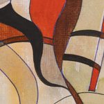 'Harmony' - Signed Cubist Painting in Beige and Red from India