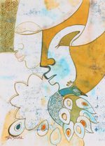 'Krishna & Radha' - Signed Expressionist Krishna and Radha Painting from India