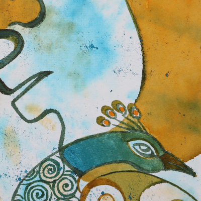 'Krishna & Radha' - Signiertes expressionistisches Krishna- und Radha-Gemälde aus Indien