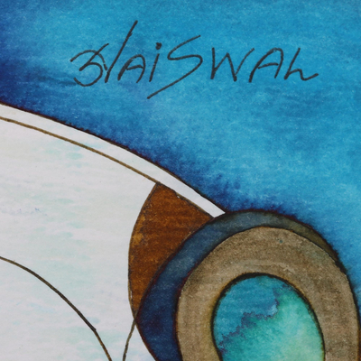 'Krishna' - Pintura expresionista firmada de Krishna en azul de la India