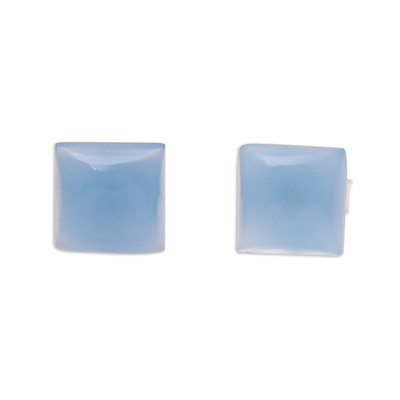 Square Blue Chalcedony Stud Earrings from India