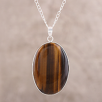 Tiger's eye pendant necklace, 'Oval Layers'
