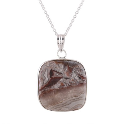 Square Agate Gemstone Pendant Necklace from India