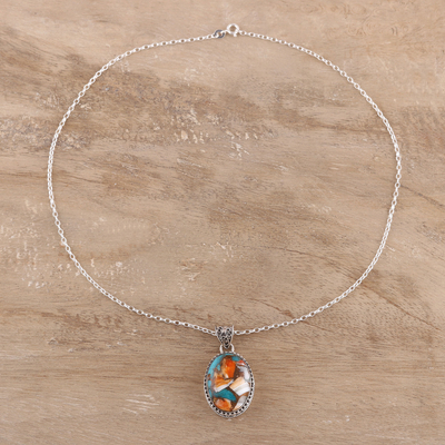Halskette mit Anhänger aus Sterlingsilber - Halskette aus Sterlingsilber und ovalem Komposit-Türkis