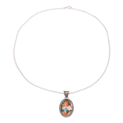 Halskette mit Anhänger aus Sterlingsilber - Halskette aus Sterlingsilber und ovalem Komposit-Türkis
