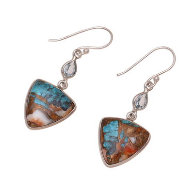 Reconstituted turquoise dangle earrings, 'Royal Colors' - Recon. Turquoise and Blue Topaz Dangle Earrings