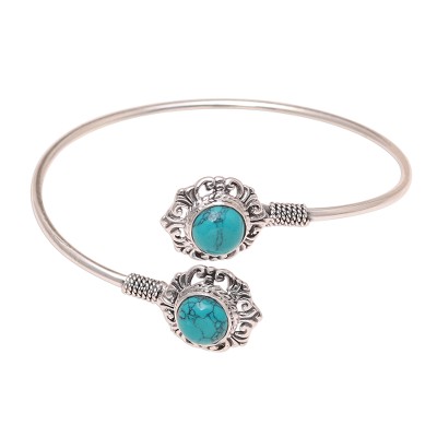 Sterling silver wrap bracelet, 'Turquoise Glam' - Sterling Silver and Recon. Turquoise Wrap Bracelet