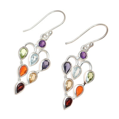 Multi-gemstone dangle earrings, 'Chakra Sparkle' - 2.6-Carat Multi-Gemstone Chakra Dangle Earrings from India