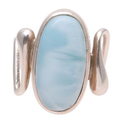 Larimar cocktail ring, 'Modern Sky' - Oval Larimar Cocktail Ring Crafted in India