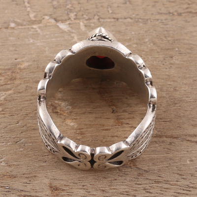 Garnet band ring, 'Energetic Drop' - Teardrop Garnet Band Ring Crafted in India