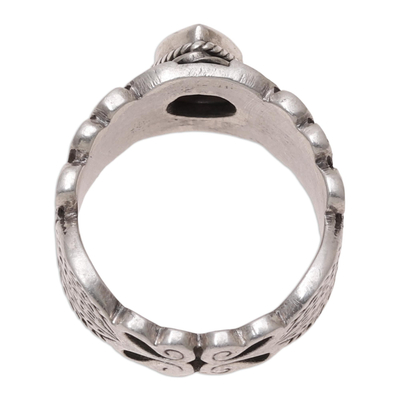 Garnet band ring, 'Energetic Drop' - Teardrop Garnet Band Ring Crafted in India