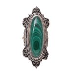 Malachite cocktail ring, 'Forest Majesty' - Oval Green Malachite Cocktail Ring Crafted in India