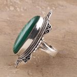 Malachite cocktail ring, 'Forest Majesty' - Oval Green Malachite Cocktail Ring Crafted in India