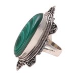 Malachite cocktail ring, 'Forest Majesty' - Oval Green Malachite Cocktail Ring Crafted in India
