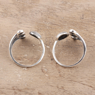 Sterling silver toe rings, 'Gleaming Fireworks' (pair) - Circle Pattern Sterling Silver Toe Rings from India (Pair)
