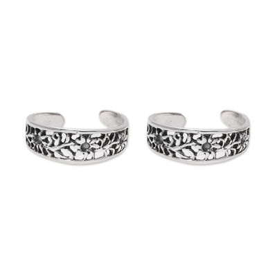 Sterling silver toe rings, 'Floral Trellis' (pair) - Floral Openwork Sterling Silver Toe Rings from India (Pair)